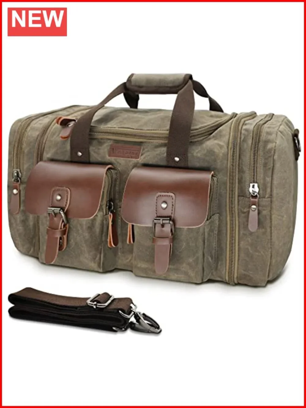 50L Waxed Canvas Waterproof Weekender Overnight Travel Duffle Bag